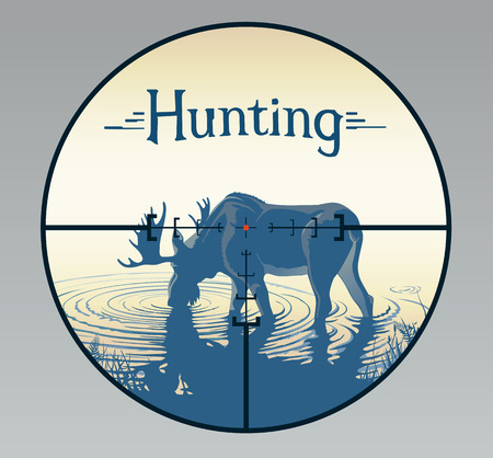 Elk in the view crosshairs of a hunting rifle.のイラスト素材