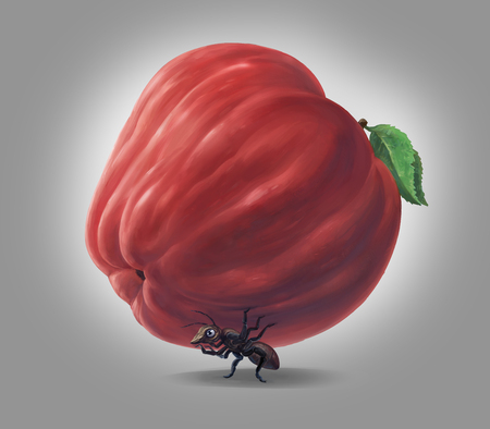 An ant carrying a heavy burden, resembling an Apple. Symbolic image, raster illustration.の写真素材