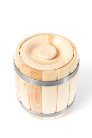 wooden barrel on white backgroundの写真素材