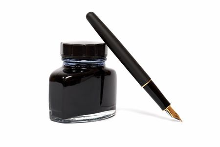 fountain pen with the ink bottleの写真素材