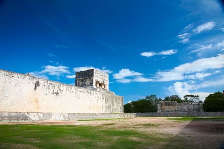 Great Ball Court for playing pok-ta-pok near Chichen Itza pyramid, Mexicoの写真素材