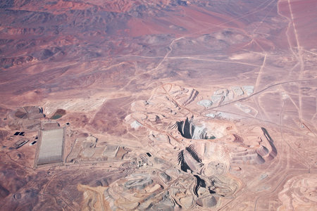 aerial view of open-pit copper mine in Atacama desert, Chileの写真素材
