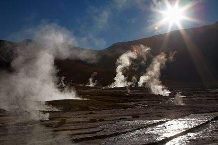 Geyser field El Tatio in Atacama region, Chileの写真素材