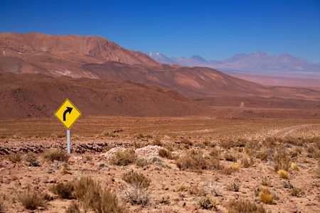 traffic sign in the desert Atacama, Chileの写真素材