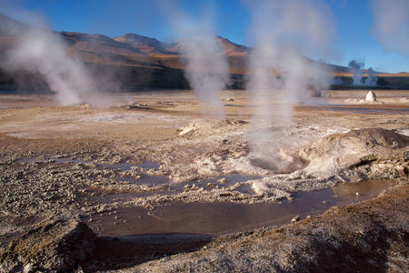 Geyser field El Tatio in Atacama region, Chileの写真素材