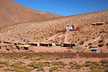 altiplano village Machuca and typical church, Chileの写真素材