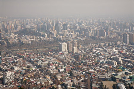 smog over Santiago, Chile, view from Cerro San Cristobalの写真素材