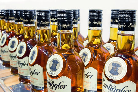 EDINBURGH, SCOTLAND - JULY 10: Bottles of the one of oldiest scotch blended whiskies Old Smuggler at...