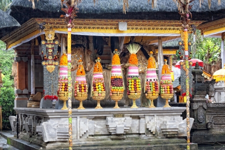 Hindu food offering in a Tampak Siring temple, Baliの写真素材
