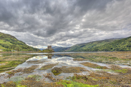 Eilean Donan castle on a cloudy day, Highlands, Scotland, UKのeditorial素材