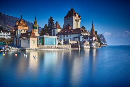 Oberhofen castle on the lake Thun, Switzerlandのeditorial素材