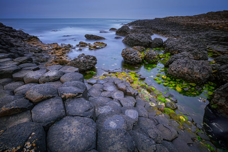 basalt rocks formation Giant's Causeway, Port Ganny Bay and Great Stookan, County Antrim, Northern...