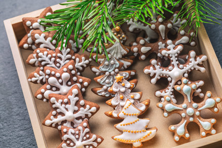 Homemade christmas cookies in wooden box