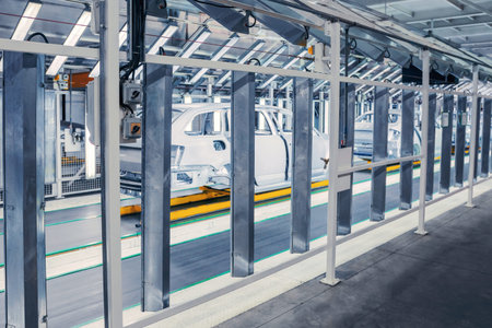 cars in a row at car plant