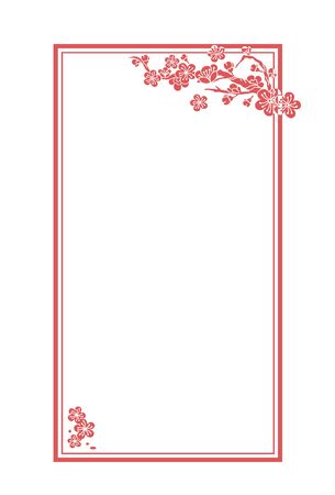 Plum blossoms decorated with a border on white backgroundのイラスト素材