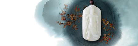 Nephrite carved Guan Gongの写真素材