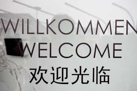 welcome on glass doorのeditorial素材