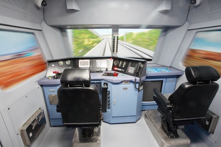 Internal details of the cockpit of modern trainsのeditorial素材
