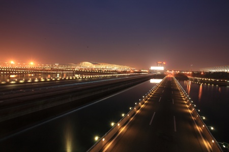 Night view of Shanghai Airportのeditorial素材
