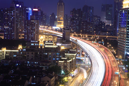 traffic through downtown at night