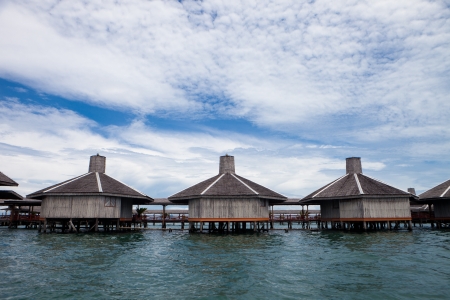 Over water bungalow  with blue skyのeditorial素材