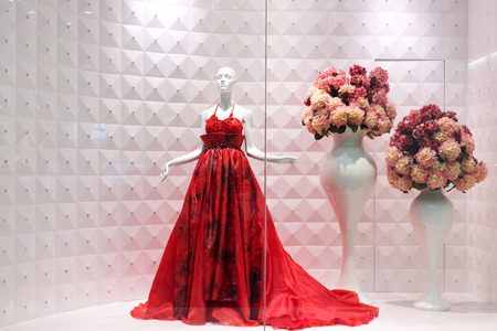 red female dress on mannequin のeditorial素材