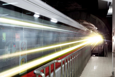 train fast moving at subway station のeditorial素材