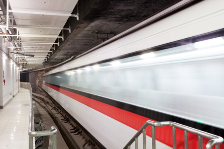 train fast moving at subway station のeditorial素材