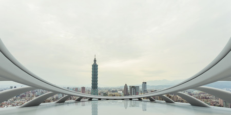 modern skyscraper looking from futuristic style windowのeditorial素材