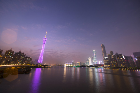 night skyline and modern cityscsape in guangzhou at riversideのeditorial素材