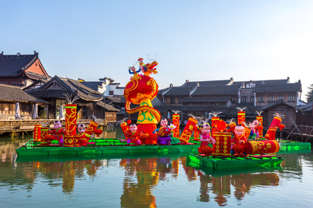 traditional chinese landscape in water town, wuzhenのeditorial素材