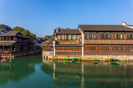traditional chinese landscape in water town, wuzhenのeditorial素材