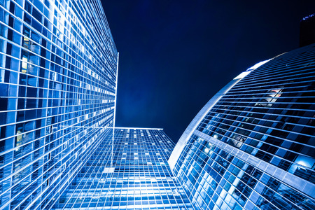 low angle view of illuminated modern building exteriorのeditorial素材