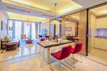 luxury living room and furniture with upscale design and decorationのeditorial素材