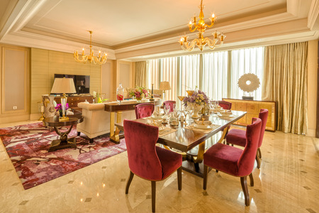 luxury living room and furniture with upscale design and decorationのeditorial素材