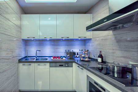 modern kitchen in villa with luxury decoration and designのeditorial素材