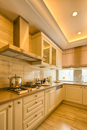 modern kitchen in villa with luxury decoration and designのeditorial素材