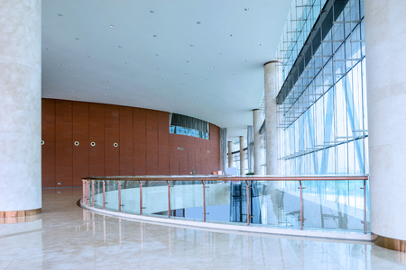 glass wall of interior space in a exhibition hallのeditorial素材