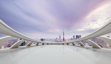 skyline and cityscape of tokyo in ramance sky on view from abstract windowのeditorial素材