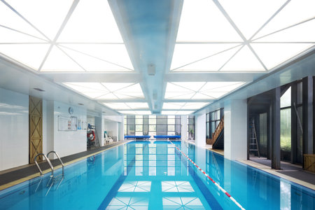design of swimming pool in modern gymのeditorial素材