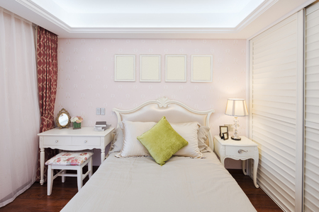 modern bedroom with comfortable bedのeditorial素材