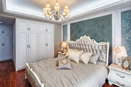 modern bedroom with comfortable bedのeditorial素材