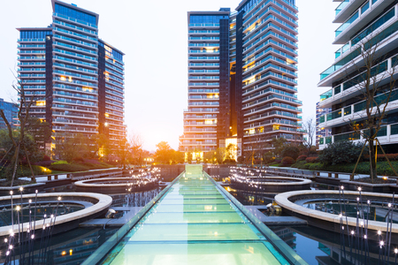 modern office buildings with sunbeam in hangzhouのeditorial素材
