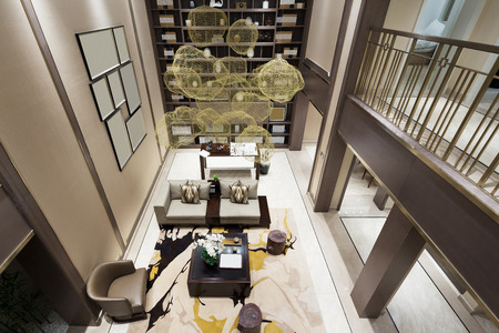 interior of modern living room with studyのeditorial素材