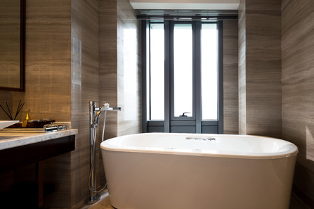 elegant white tub in modern bathroomのeditorial素材