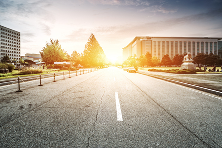 old asphalt road in seoul at sunriseのeditorial素材