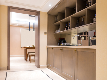 interior of modern living room with wine shelfのeditorial素材