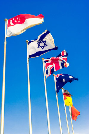 national flags flying in wind