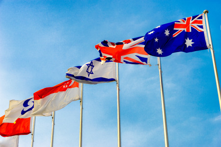 national flags flying in windのeditorial素材