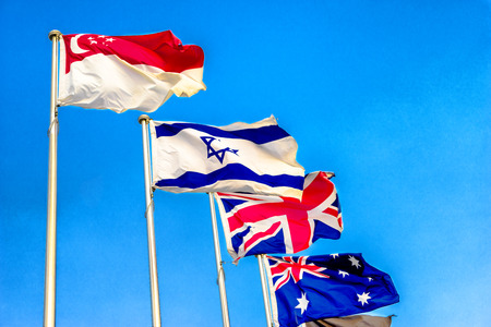 national flags flying in windのeditorial素材